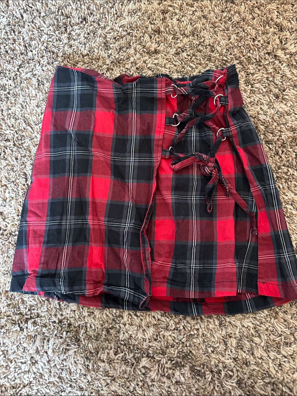 wild fable Red and Black Plaid Lace-Up Mini Skirt